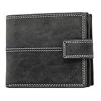 Men's Designer RFID Blocking Distressed Hunter Real Leather Wallet Zip Coin Pocket Purse 1044-Brown (Black)