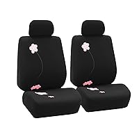 Front Set Cloth Car Seat Covers for Low Back Car Seats with Removable Headrest, Universal Fit, Airbag Compatible Seat Cover for SUV, Sedan, Van, Black