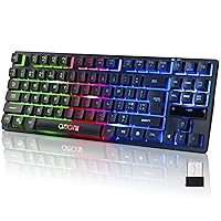 CHONCHOW Wireless LED Keyboard, Rechargeable 87 Key RGB LED Backlit Wireless Keyboard, Ergonomic Light up Gaming Keyboard Wireless for PC PS4 PS5 Xbox One