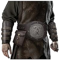 HiiFeuer Viking Embossed Double Dragon Waist Armor with Medieval Buckle Fastening Mercenary Arm Guards and Vintage Belt Bag, Retro Faxu Leather Costume for Ren Faire & LARP