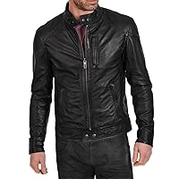 Men's Leather Jacket Stylish Genuine Lambskin Motorcycle Bomber Biker MJ66