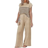 Sets for Women Spring Outfits for Women 2024 Travel Wide Leg Pant Summer Two Piece Sets Lounge Matching Sets