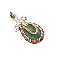 Beautiful Blue Flash Labradorite Copper,Silver Wire Wrapped Pendant Necklace with Silver and brass plated wire creation, Pear shape 57*30 mm weight 20gm