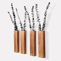 Wall Planters, Wood Wall Decor for Bedroom and Living Room, Modern Farmhouse Wooden Pocket Vases for Dried Flowers and Faux Greenery (Brown, 4 Pack)