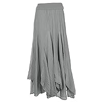 TEXTURE Ladies Womens Italian Lagenlook Plain Elasticated Waist Silk Panel Handkerchief Asymmetric Long Midi Maxi Skirt One Size