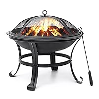 22 inch Fire Pit for Outside Outdoor Wood Burning Small Bonfire Pit Steel Firepit Bowl for Patio Camping Backyard Deck Picnic Porch,with Spark Screen,Log Grate,Poker