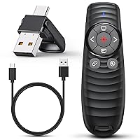 Presentation Clicker Wireless Presenter Remote Clicker for 2-in-1 USB Type C Powerpoint Clicker with Laser Pointer, Rechargeable Presentation Pointer PPT Slide Advancer for Mac/Google Slide/Keynote