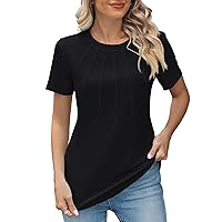 HTHLVMD Women's Casual/Work V-Neck Short Sleeve T Shirt Solid Basic 2024 Summer Slim Fitted Cotton Blouse