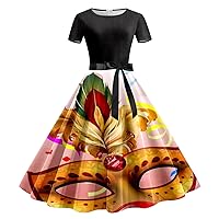 XJYIOEWT Black Blouses for Women Dressy Casual Plus,Women Print Short Sleeve 1950s Evening Party Prom Dress Sexy Dresses