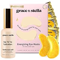 grace & stella Eye Mask Gold 24 Pairs + Hyaluronic Acid Serum 1.7 fl oz Bundle