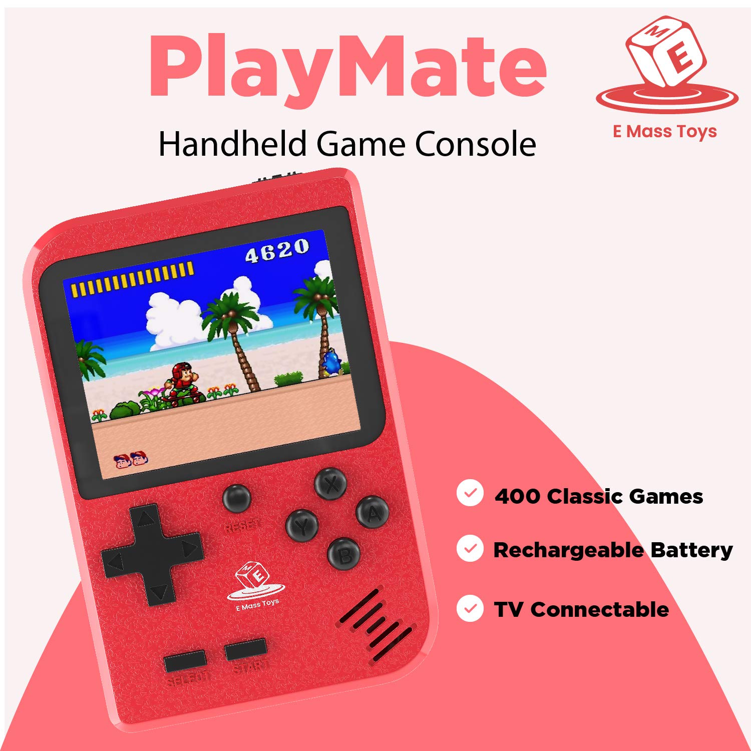 Emaas Handheld Game Console, Retro Mini Game with 400 Classic FC Games- 2.8-Inch Color Screen Support for Connecting TV & Two Players 800mAh Rechargeable Battery Suitable for Kids & Adults