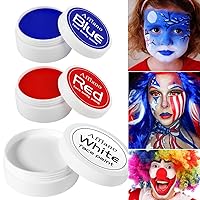 DE'LANCI Red White Blue Face Paint Palette,Waterproof Clown Makeup Body Paint for Adults Kids,Cream USA Facepaint for Halloween Joker Skeleton Zombie Sfx Cosplay Stage Makeup,Large Coverage 7.05 Oz