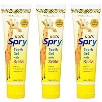 Xylitol Baby Toothpaste, Natural Toddler Toothpaste, Fluoride Free Toothpaste for Kids, Xylitol Toothpaste for Kids Age 3 Months and Up, Tooth Gel Strawberry Banana 2 Fl Oz (Pack of 3)