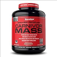 MuscleMeds Carnivor Mass Gainer Beef Protein Isolate Shake, 50 Grams Protein, 125 Grams Carbs, 0 Fat, 0 Sugar, Lactose Free, ChocolateFudge, 6 Pound