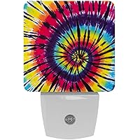 Rainbow Colored Tie Dye Swril Spiral Night Light (Plug-in), Smart Dusk to Dawn Sensor Warm White LED Nightlights for Hallway Bedroom Kids Room Kitchen Hallway, 2 Packs