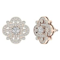 Created Round Cut White Diamond 925 Sterling Silver 14K Gold Over Diamond Cluster Stud Earring for Women's & Girl's