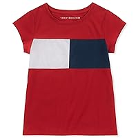Girls' Short Sleeve T-Shirt with Flag Logo, Cotton Blend Tee with Tagless Interior, Regal Red 4053, 6