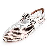 Mesh Ballet Flats Rhinestone Buckle Strap Embellished Ballerina Shoes Fishnet Mary Jane Flats Metallic Gem Slip-on Round Toe for Women Comfy Casual Office Daily Shoes