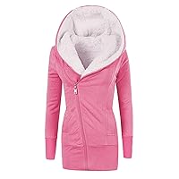 Womens Fleece Hoodies Jackets Long Sweatshirt Winter Diagonal Zipper Thicken Outwear Lightweight Hooded Coats
