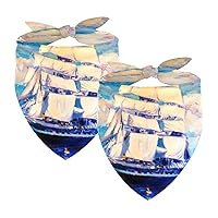 Adjustable Dog Bandanas 2 Pieces, Abstract Art Blue Oil Painting Sailboat Soft Kerchief for Pet Daily Wear, Drool Bibs Kerchief Scarves, Holiday Cat Collar, Pet Supplies