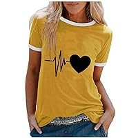 Summer Women Cute Tshirt Tops Casual Trendy Graphics Loose Fit Tunic Tees Lady Short Sleeve Crewneck Plus Size Blouse