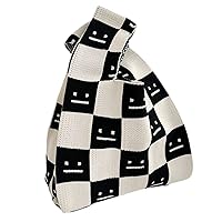 [Makuki] Knit Bag, Tote Bag, Crochet Crochet, Handbag, Small Size, Knit Bag, Women's, Lattice Pattern, Mini Bag, Striped Pattern, Solid Color