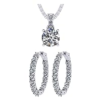 Central Diamond Center Oval Hoop Earrings & 1.50ct Solitaire Necklace made with Pure Brilliance Zirconia in 925 Sterling Silver (W)