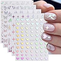 8 Sheets Butterfly Nail Art Stickers 3D Self Adhesive Nail Art Design Heart Laser Nail Sticker Holographic Glitter Butterfly Flame Laser Silver Flowers Nail Decals for Women Girls DIY Manicure Tips