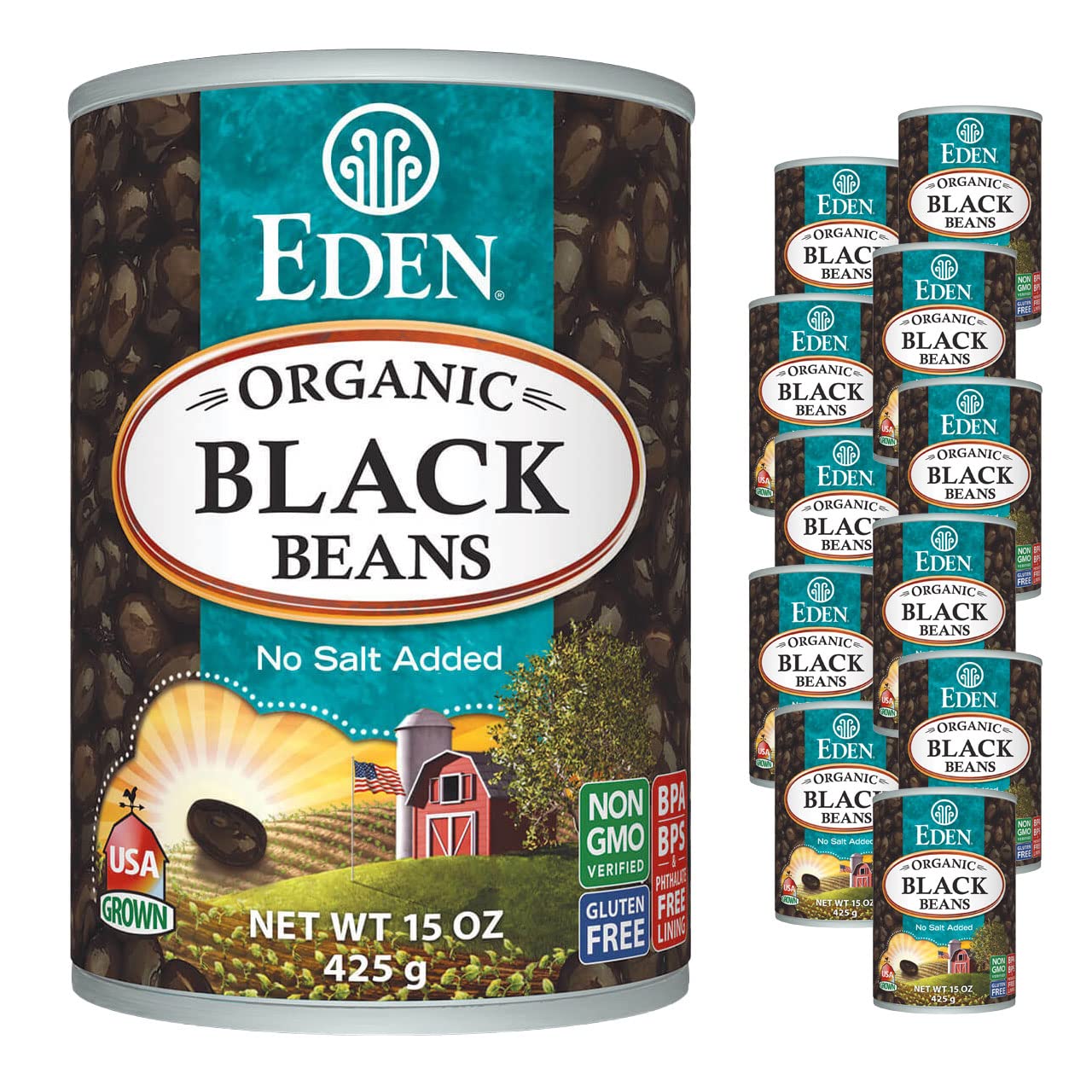 Eden Organic Black Beans, 15 oz Can (12-Pack Case) , No Salt Added, Non-GMO, U.S Grown, Heat and Serve, Macrobiotic, Turtle Beans, Frijol Negro, Ca...