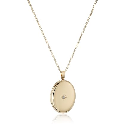 Amazon Essentials 14k Gold-Filled Polished Oval Pendant with Genuine Diamond Locket Necklace, 18