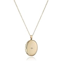 14k Gold-Filled Polished Oval Pendant with Genuine Diamond Locket Necklace, 18
