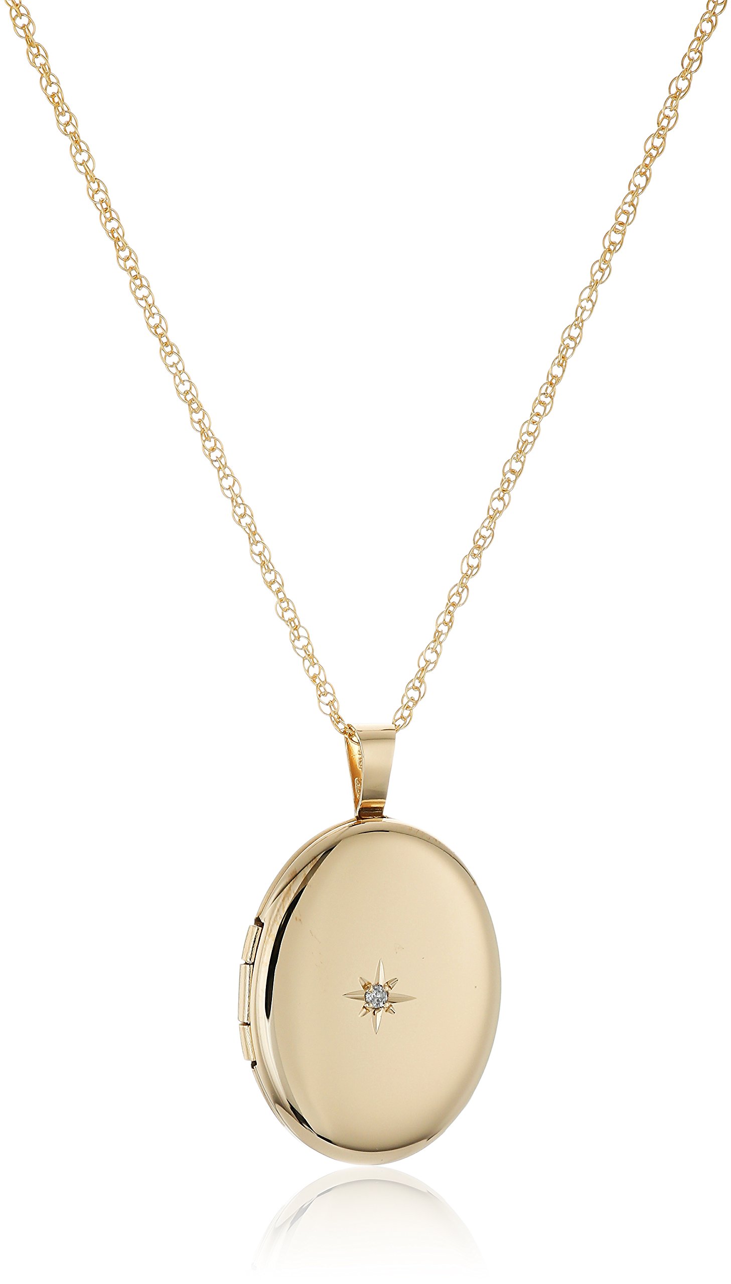 Amazon Collection 14k Gold-Filled Polished Oval Pendant with Genuine Diamond Locket Necklace, 18