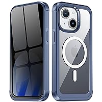 Privacy Case for iPhone 15,Mag Safecase with Anti Spy Tempered Glass Screen Protector Clear Back Cover Double Sided Full Body Anti-SPY Phone Case Compatible with Magsafe,Blue