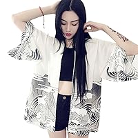 Women Japanese Kimono Cardigan - Harajuku Bathrobe Cardigan Sunscreen Clothes Pajamas Knitting Coat