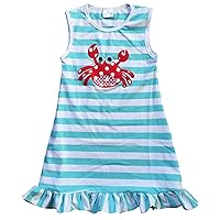 Little Girls Lovely Sleeveless Stripe Crab Birthday Party Flower Girl Dress 2T-8