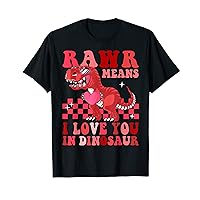 Groovy Valentines Day Rawr Means I Love You In Dinosaur T-Shirt