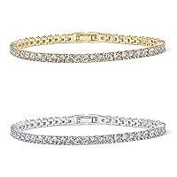 PAVOI 14K Gold Plated 3mm Cubic Zirconia Classic Tennis Bracelet | Gold Bracelets for Women | Size 6.5-7.5 Inch
