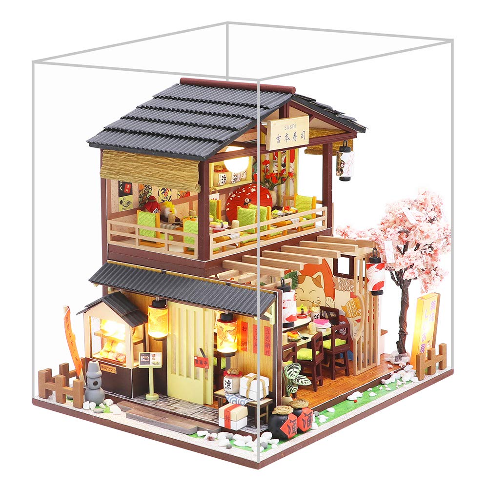 Spilay DIY Dollhouse Miniature with Wooden Furniture,Handmade Japanese Style Home Craft Model Mini Kit with Dust Cover & Music Box,1:24 3D Creative Doll House Toy for Adult Teenager Gift