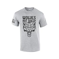 Men's Wolves Not Sheep T-Shirt Snarling Wolf Head Patriotic American Flag Sleeve T-Shirt