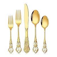 Stapava 30 Pcs Retro Royal Gold Silverware Set, Stainless Steel Gold Utensils Cutlery Set for 6, Gorgeous Flatware Set Include Forks Spoons and Knives set, Dishwasher Safe, Mirror Polished