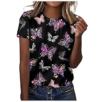 Short Sleeve Shirts for Women,Tops for Women Trendy Vintage Floral Print Crew Neck Top Summer Tops for Women 2024