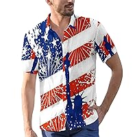 Independence Day Shirt for Men American Flag Print Short Sleeve Button Down Shirts with Pockets