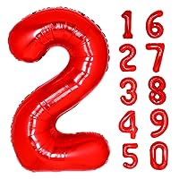 40 Inch Giant Red Number 2 Balloon, Helium Mylar Foil Number Balloons for Birthday Party, 2nd Birthday Decorations for Kids, Anniversary Party Decorations Supplies (Red Number 2)
