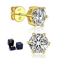 MomentWish 14K Gold Stud Earrings, Birthday Gifts for Wife, 1-2Carat Moissanite Earrings for Women Men 925 Sterling Silver Earrings, Anniversary Mother's Day Gifts