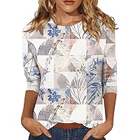 Women Floral Tees Fashion 3/4 Sleeves Round Neck T-Shirts Casual Comfortable Tunic Spring Summer Tops 2024