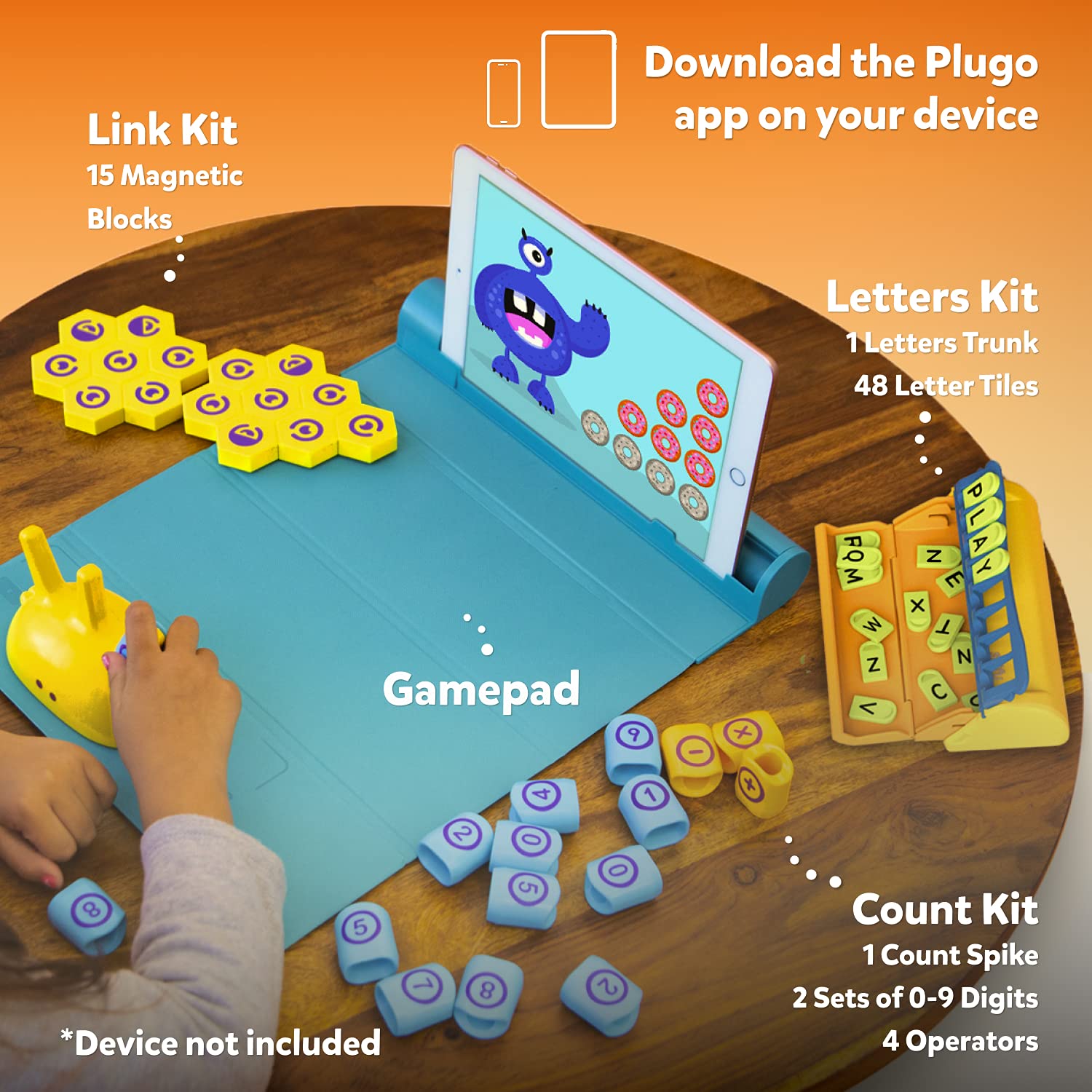 Plugo STEM Pack by PlayShifu - Count, Letters & Link (3in1) | Math, Words, Magnetic Blocks, Puzzles | 4-10 Years STEM Toys | Gift Boys & Girls (Works with iPads, iPhones, Samsung tabs, Kindle Fire)