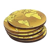 Global Theme Decoupage Wooden Coasters, Set Of 5, 'Brown Cartography'