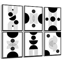 FRAMED Abstract Wall Art, Modern Black And White Wall Art, Abstract Geometric Wall Decor for Living Room Bedroom Bathroom Office(Set of 6, 8x10 Inch)