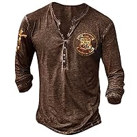 WENKOMG1 Men's Skull Graphic Loose T-Shirt Y2K Long Sleeve Henley Shirts Goth Quarter-Button Tops Vintage Streetwear