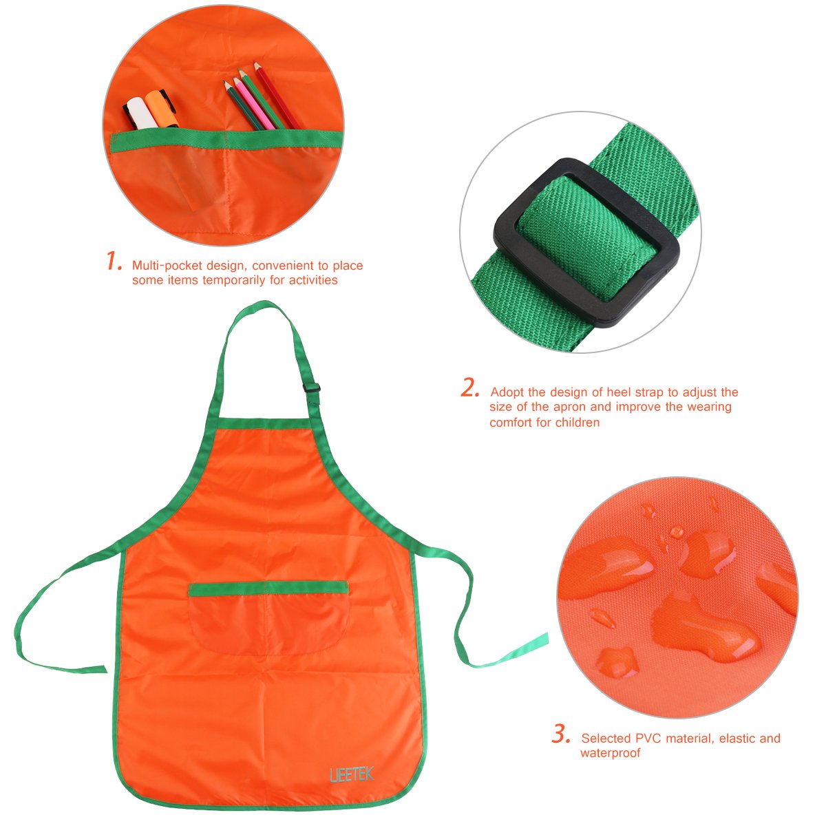 UEETEK Children Kids Waterproof Art Craft Smock Apron for DIY Painting Drawing with Sleevelet(Orange)